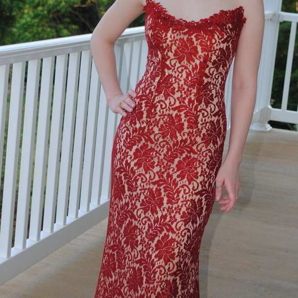 red and cream gown